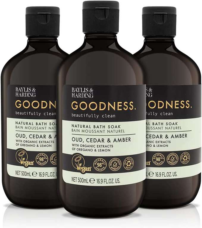 Baylis & Harding Goodness Oud, Cedar & Amber Bath Soak, 500ml (Pack of 3) - £4.29 (£40 minimum spend) @ Morrisons / Amazon