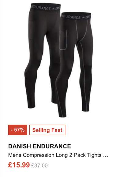 Danish Endurance Mens Running Compression Tights 2 Pack - Clothing