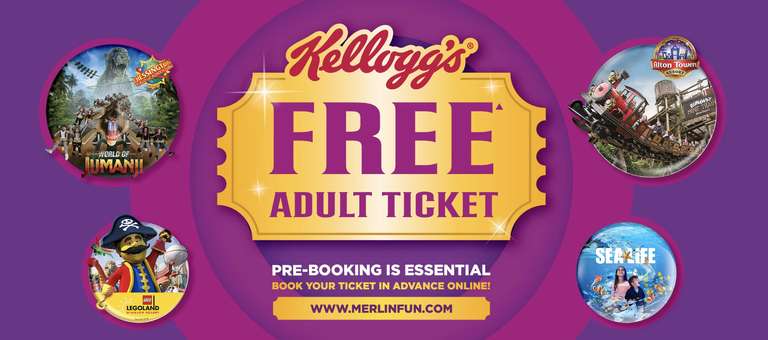Buy 1 Full Price Adult/Child Ticket And Get A Free Adult Ticket @ Selected Merlin Attractions With A Promotional Kelloggs Pack/Voucher