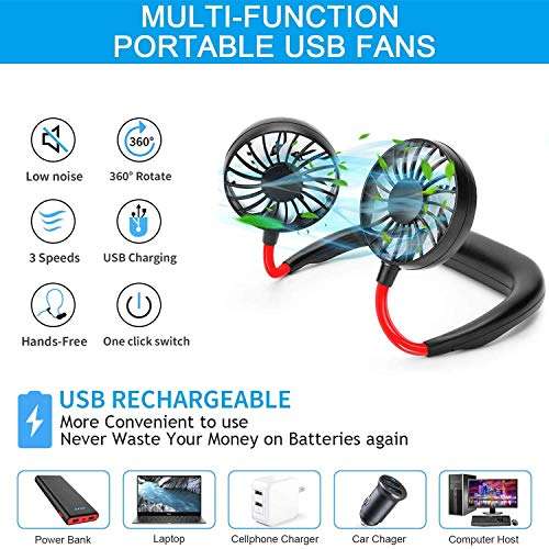 Portable Rechargeable Neck Fan Cooling with 360° Airflow, 3-Speed @ BENPEN UK / FBA