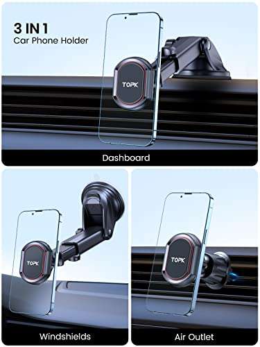 TOPK Car Phone Holder, Magnetic Phone Car Mount, 2in1 Phone Holder for Car Air Vent Windshield and Dashboard - Sold by TOPKDirect FBA