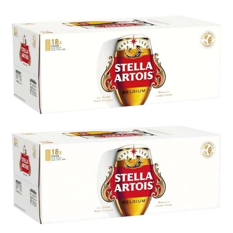 2 X Stella Artois Premium Lager Beer Can, 440ml (Pack of 18) Price At Checkout