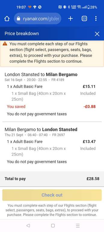 Flights to Milan 16-21 September from Stansted - hand luggage only