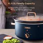 Tower T16043MNB Cavaletto 6.5 Litre Slow Cooker with 3 Heat Settings, Cool Touch Handles, Midnight Blue and Rose Gold