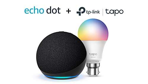Echo Dot (5th generation, 2022 release), Charcoal + TP-Link Tapo Smart Colour WiFi LED Bulb (B22), Works with Alexa £41.98 @ Amazon