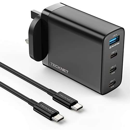 TECKNET 100W USB C Charger 4-Port GaN PD 3.0 PPS USB C Charger Plug with E-marker Type C Fast Charging Cable £47.14 @ TechTack(EU) / Amazon