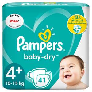 Pampers Baby Dry Size 4+, 41 Nappies, 10kg-15kg, Essential Pack