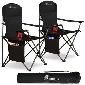 SUNMER Set of 2 Folding Camping Chairs, with Armrests, Cup Holder and a Side Pocket, 120kg Capacity sold by NETTA Direct FBA