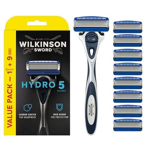 WILKINSON SWORD - Hydro 5 Razor and Blades For Men | Pack of 9 Razor Blade Refills and Handle | Hydrating Gel & Precision Trimmer £12.83 S&S