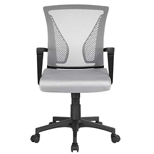 Grey Office Chair Executive Computer Chair Ergonomic Swivel Work Chair Fabric Mesh Chair, W/Code, Sold & Dispatched By Yaheetech UK