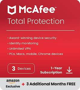 McAfee Total Protection 2024 Amazon Exclusive | 3 Devices | Antivirus Internet Security Software. 3 months free too.