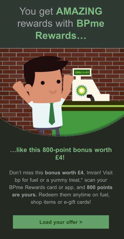 Earn 800 reward points via BPme App when you purchase fuel / instore item (account specific) @ BP