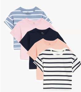 Girl’s M&S 5pk Pure Cotton Plain & Striped Tops (2-8 Yrs) £7 + free click and collect @ Marks & Spencer