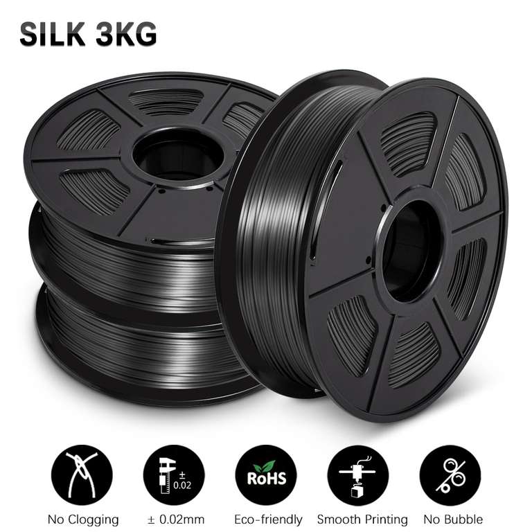 SUNLU 3 Rolls SILK Filament 3D Printing 1.75MM w/code White or Black Delivered from the UK @ SUNLU Tech Store