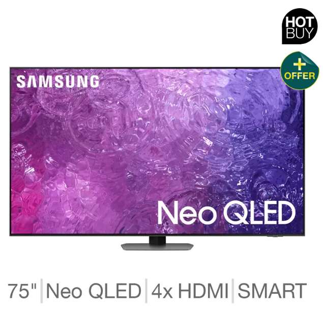 Samsung QE75QN93CATXXU 75 Inch Neo QLED 4K Ultra HD Smart TV with free sound bar and subwoofer