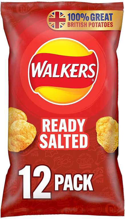 Walkers Ready Salted Multipack Crisps,12x25g - £2.25 prime + £4.99 non prime (£1.91/£2.03 S&S) @ Amazon