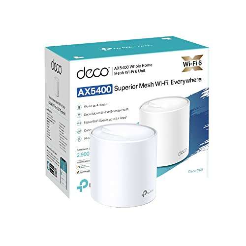 TP-Link Deco X60 AX5400 Whole Home Mesh Wi-Fi 6 System (2-3 Bedrooms) -  £109.99 @  single unit