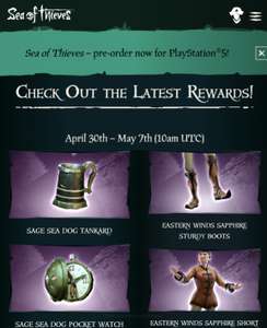 [PS5 Launch Celebrations Twitch Drops] Sage Sea Dog & Eastern Winds Sapphire Items for Sea of Thieves on PS5, Xbox, PC by watching streams