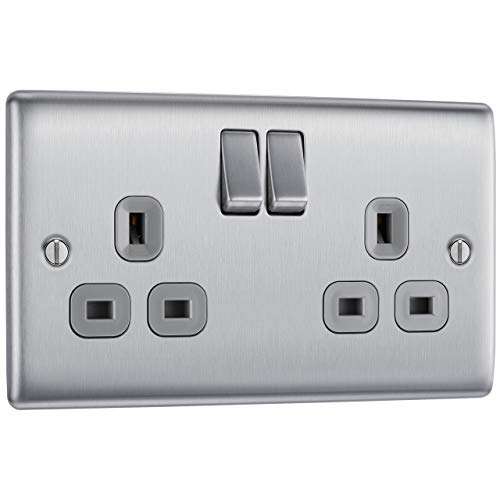 BG Electrical NBS22G-01 Double Switched Power Socket, Brushed Steel, 13 Amp £5.24 @ Amazon