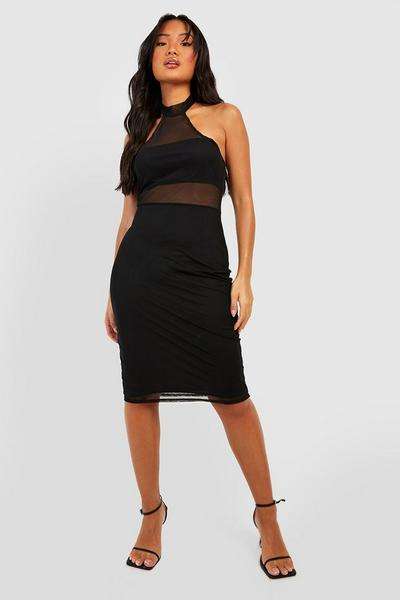 boohoo Petite High Neck Mesh Panel Bodycon Midi Dress now £6 with Free Delivery code, Sold & delivered by boohoo @ Debenhams