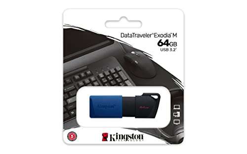Kingston DataTraveler Exodia M DTXM/64GB USB 3.2 Gen 1 - with Moving Cap in Multiple Colours, Black £2.59 @ Ebuyer UK Limited / Amazon