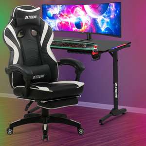 XTREME Gaming Desk and Gaming Chair Bundle, 43" Premium Carbon Fibre Effect Gaming Desk + Ergonomic Gaming Desk Chair