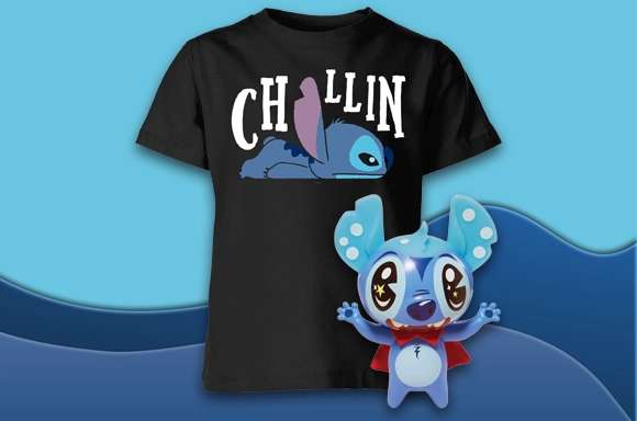 Disney Lilo And Stitch Chillin Kids' T-Shirt plus Miss Mindy Presents Disney Super Hero Stitch Figurine
