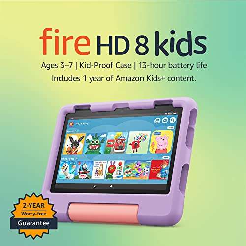 Amazon Fire HD 8 Kids tablet | 8-inch HD display, ages 3–7, includes 2-year worry-free guarantee, Kid-Proof Case, 32 GB, 2022