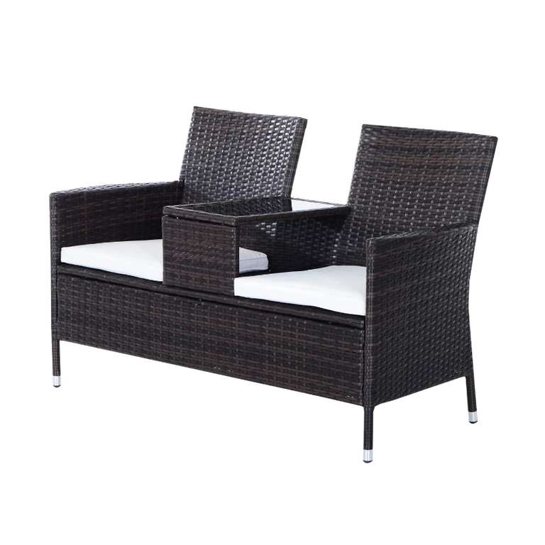 2-Seater Rattan Chair Furniture Set with Middle Tea Table and Cushions, Brown - £101.14 with code - Delivered @ Aosom
