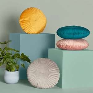 Round Velvet Cushion 45cm (Teal / Ochre / Grey / Pink) - £4 (free click & collect) @ Homebase