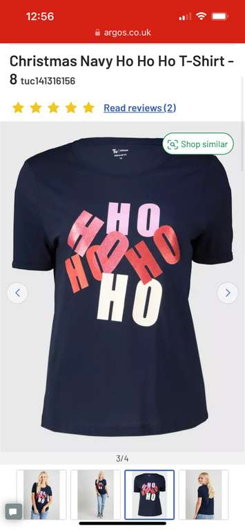 Christmas Navy Ho Ho Ho T-Shirt - size 8 to 16 - £1.80 free collection @ Argos