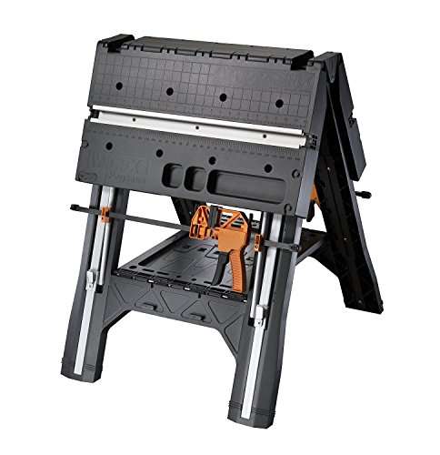 Worx Pegasus WX051 Versatile Multi Function Folding Work Table & Sawhorse with Quick Clamps and Holding Pegs, Portable and Lightweight