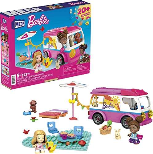 MEGA Barbie Adventure DreamCamper Building Set with 123 bricks and special pieces, accessories and 2 micro-dolls - £9.99 @ Amazon