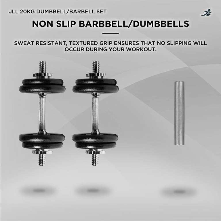 JLL 20kg Cast Iron Dumbbell/Barbell Set (UK Mainland)
