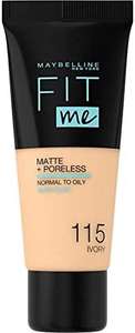 Maybelline Fit Me Foundation, Matte & Poreless, 115 Ivory 30ml Usually dispatched within 1 to 3 week £2 @ Amazon