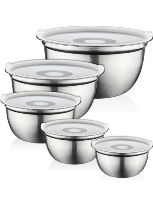 Set of 5 Premium Stainless Steel Mixing Bowls with Airtight Lids - £15.59 (Prime Exclusive) @ Amazon