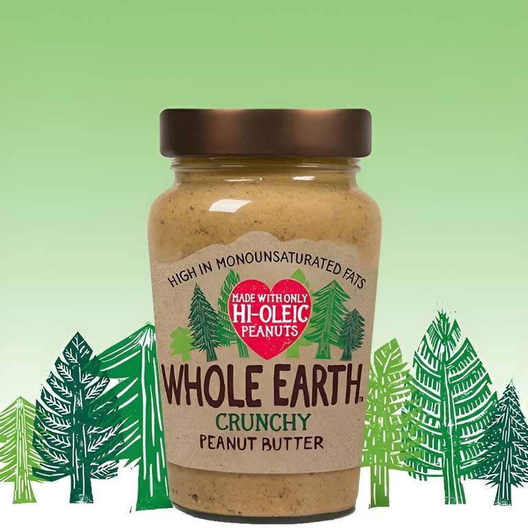 Whole Earth Hi-oleic Peanuts Crunchy Peanut Butter 340g Glass Jar - BBE End of February 2023 - 89p (Min Spend £20) @ Discount Dragon