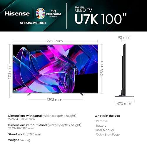 HISENSE 100 Inch 144Hz ULED Mini-LED Smart TV 100U7KQTUK | hotukdeals