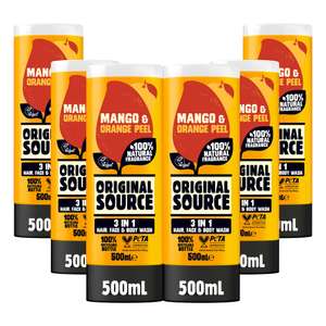 Original Source Mens 3in1 Mango & Orange Peel Shower Gel 6 x 500ml (Big Bottles) - £8.27 / £7.40 S&S