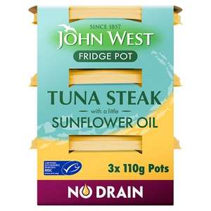 John West Fridge Pot MSC Tuna Steak in Sunflower Oil 3 x 110g £3.50 @ Waitrose & Partners