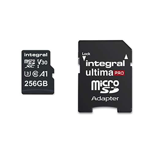 Integral 256GB MicroSDXC Card with adapter, 4K Video Premium High Speed Up to 100MB s Read Speed and 50MB s Write speed, V30 C10 U3 UHS-I A1