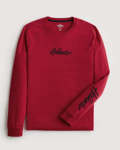 Long-sleeve Embroidered Logo Graphic Tee for £9.99 + £4.99 delivery @ Hollister