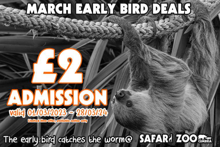 South Lakes Safari Zoo £2 admission tickets between 01/03-28/03