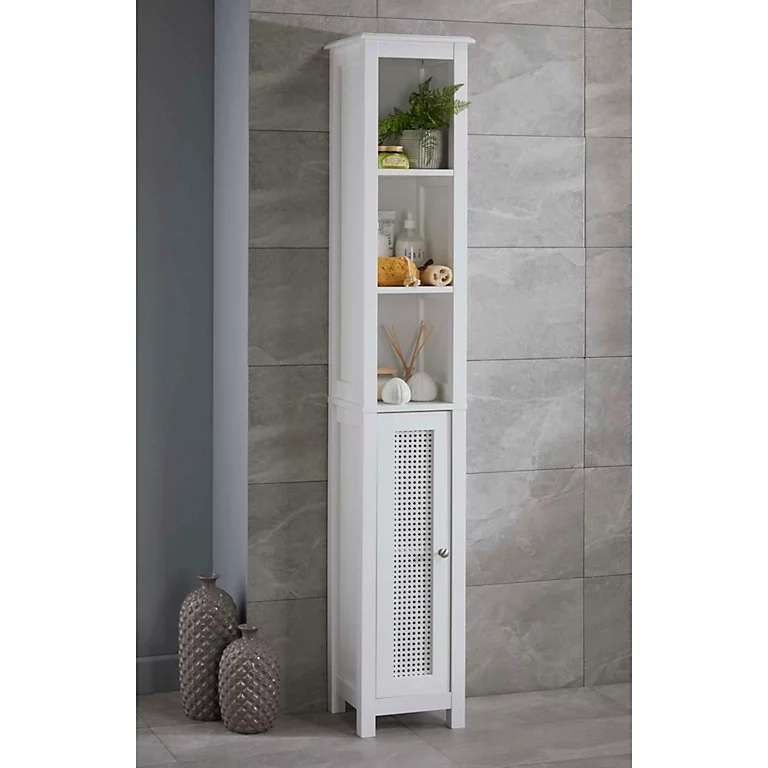 White Rattan 5 Tier Bathroom Tallboy Storage Cabinet Sold & shipped by House and Homestyle