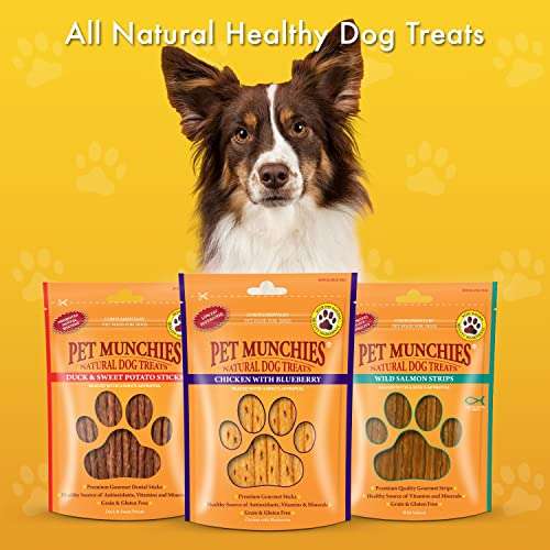 Pet Munchies Wild Salmon Strips Dog Treats, Premium Grain Free Dog Chews with Natural Real Meat 80g (Pack of 8), Energy-Star FBA