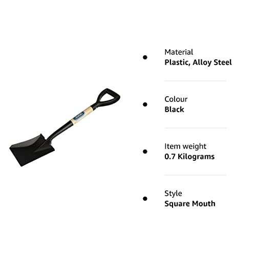 Draper 15073 Square Mouth Mini Shovel with Wood Shaft, 0 V, Black