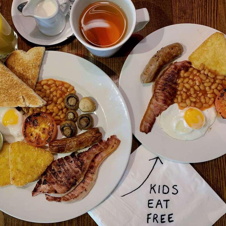 2 x free kids breakfast when you purchase one adult breakfast - min spend £3.49 - with voucher @ Hungry Horse