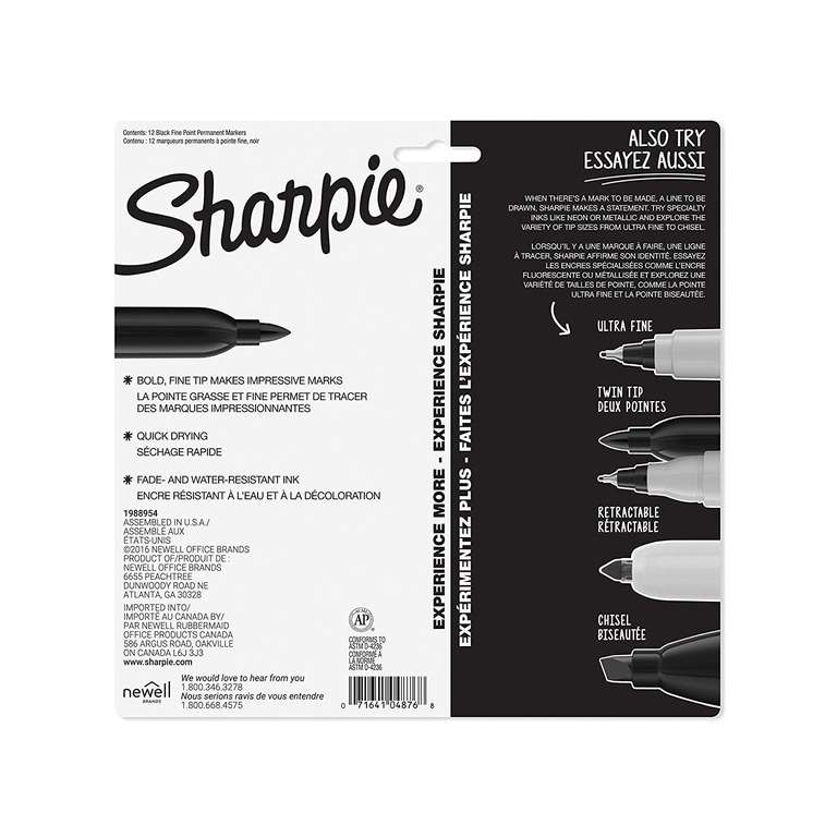 Sharpie Permanent Markers | Fine Point | Black 3 Packs 36 Pens Total - £5.60 @ Amazon