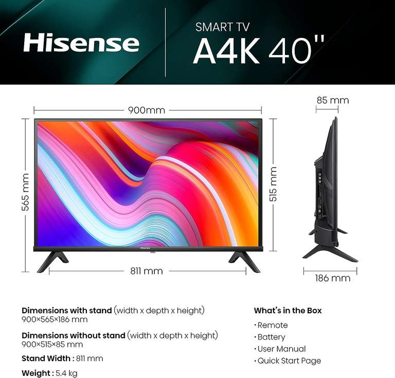 Hisense 40A4KTUK 40 inch Smart Full HD LED TV W/Code - Sold by buyitdirectdiscounts