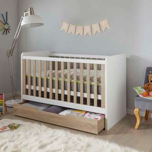 Two-Toned Nursery Modular Cot and Bed in Cream & Oak